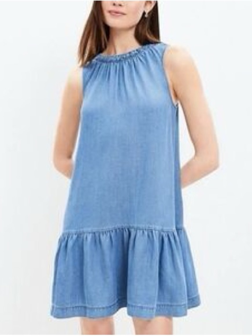 NWT LOFT Medium Petite Sleeveless Chambray Mini Dress